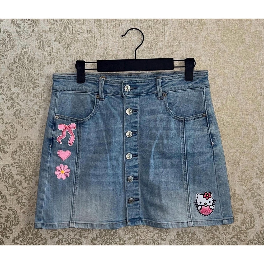 American Eagle AE Hello Kitty Women's Denim Jean Skirt Upcycled Sz.6 Cottagecore
